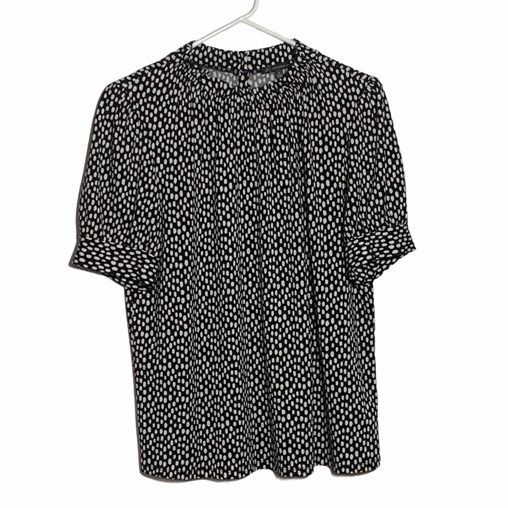 Adrianna Papell Ruffle Neck Black/White Blouse M